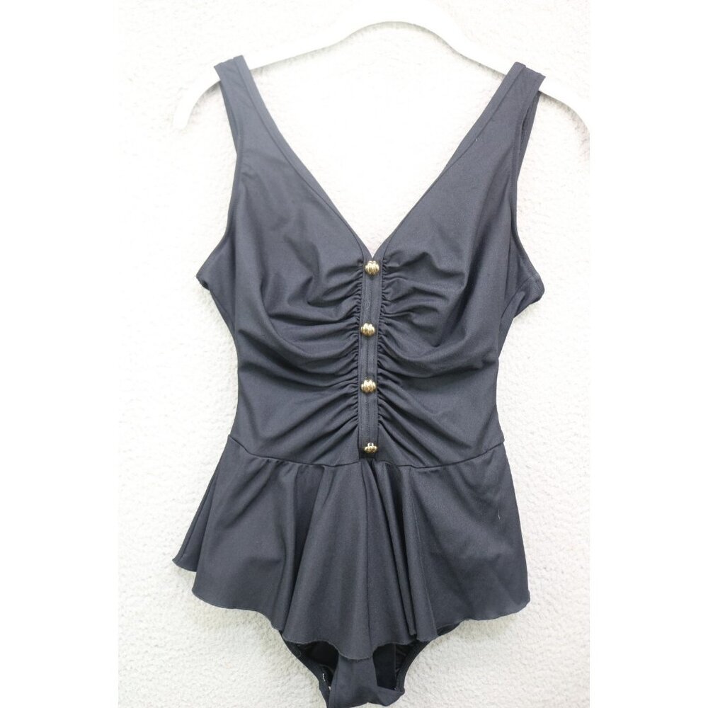 Basic Editions Vintage One Piece Black Swimsuit-Size 9/10-Y2K-90's
